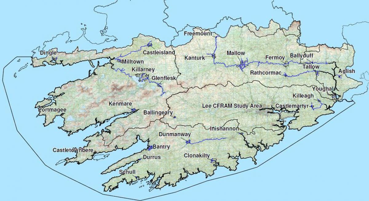 mapa detallado del suroeste de irlanda