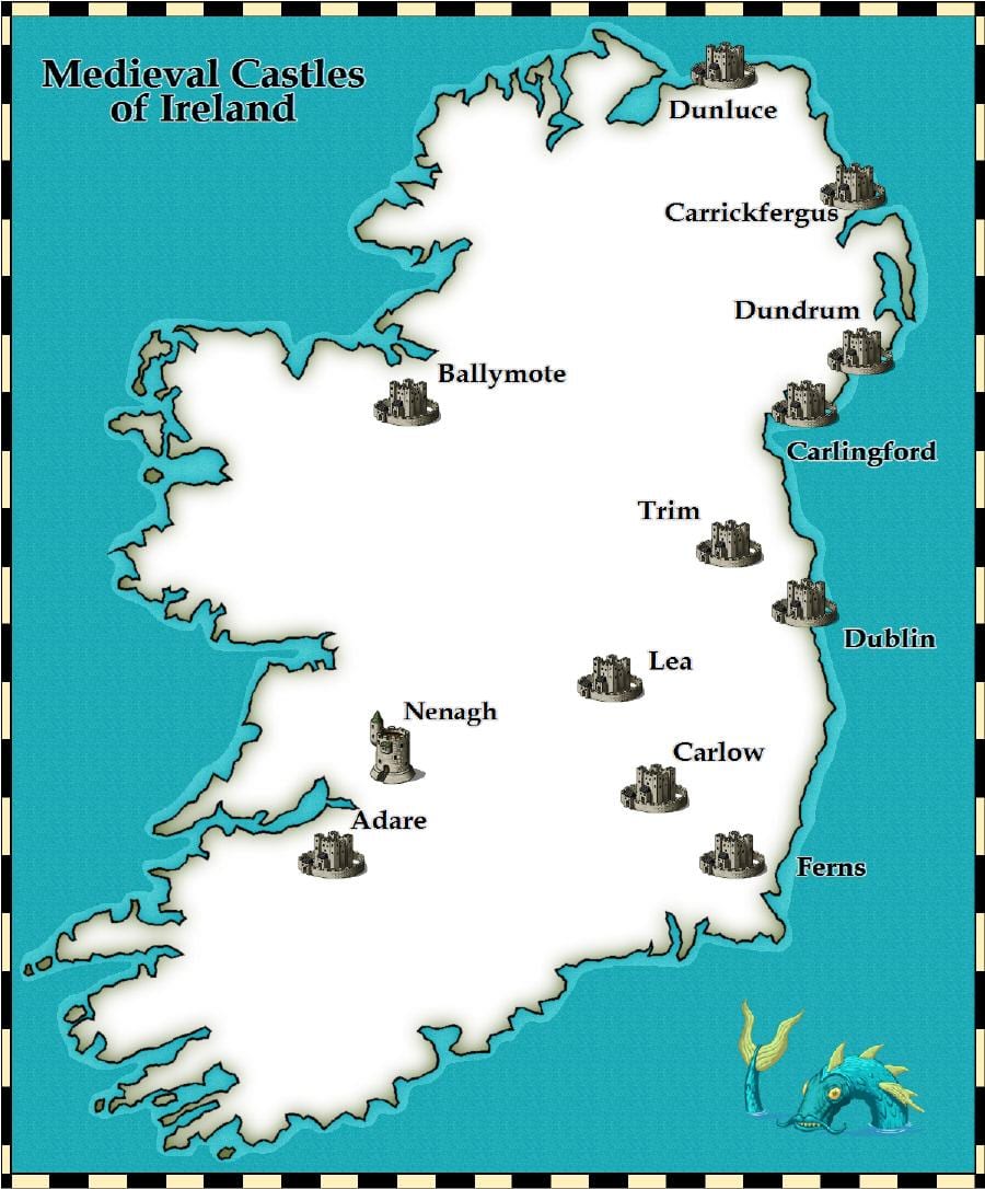 mapa de castillos en irlanda