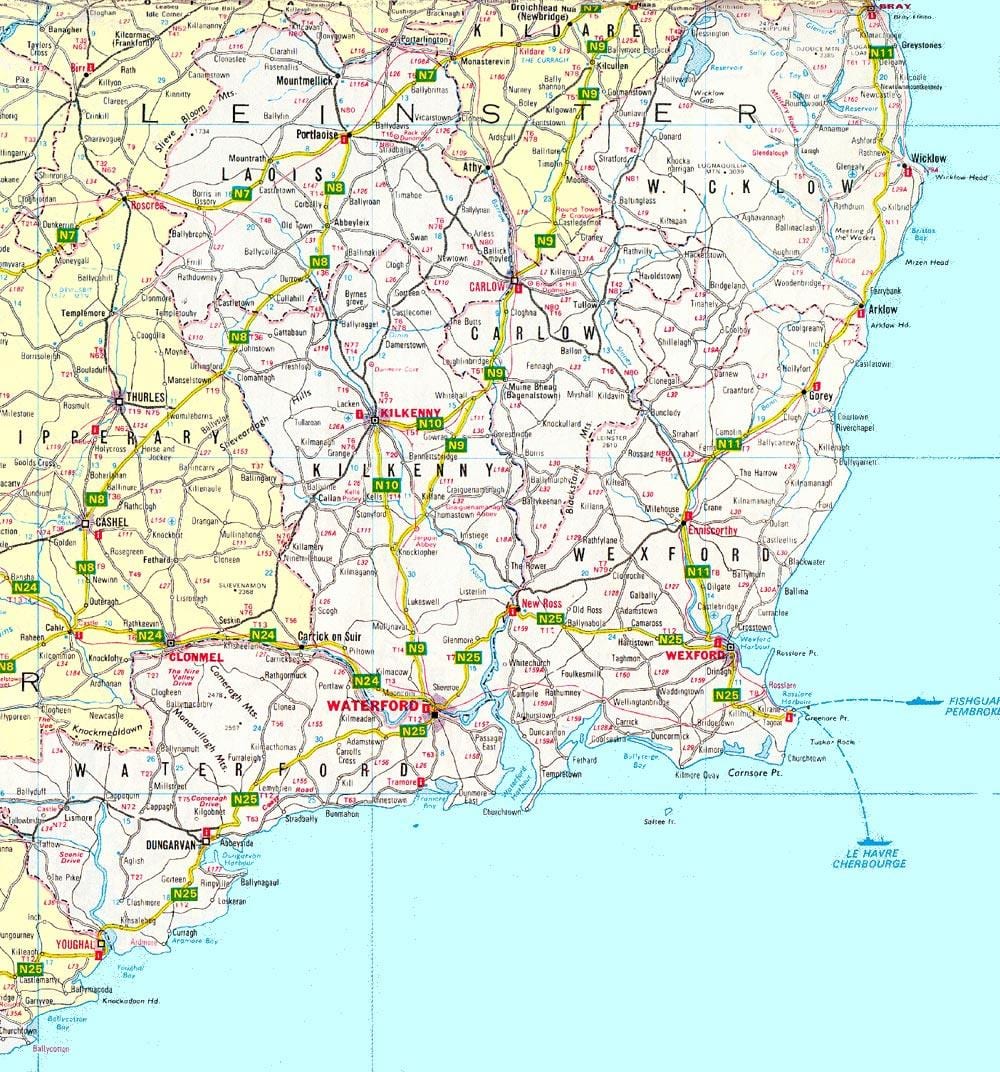 mapa del sudeste de irlanda