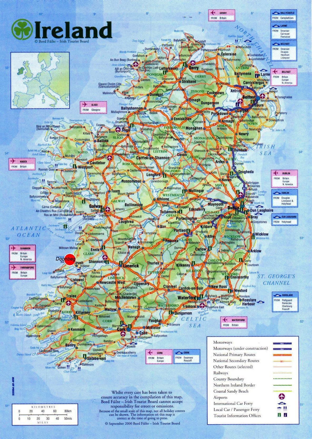 mapa de irlanda, que muestra lugares de interés turístico