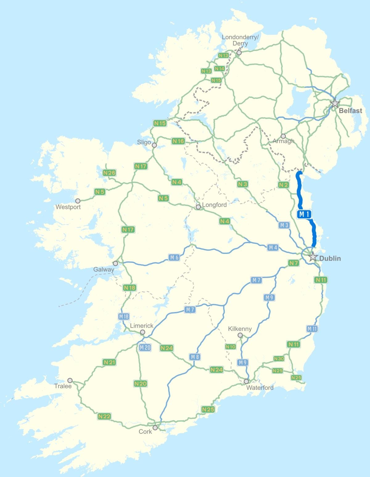 mapa de irlanda autopista