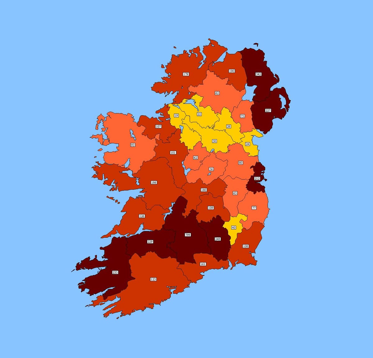 mapa de irlanda del código postal