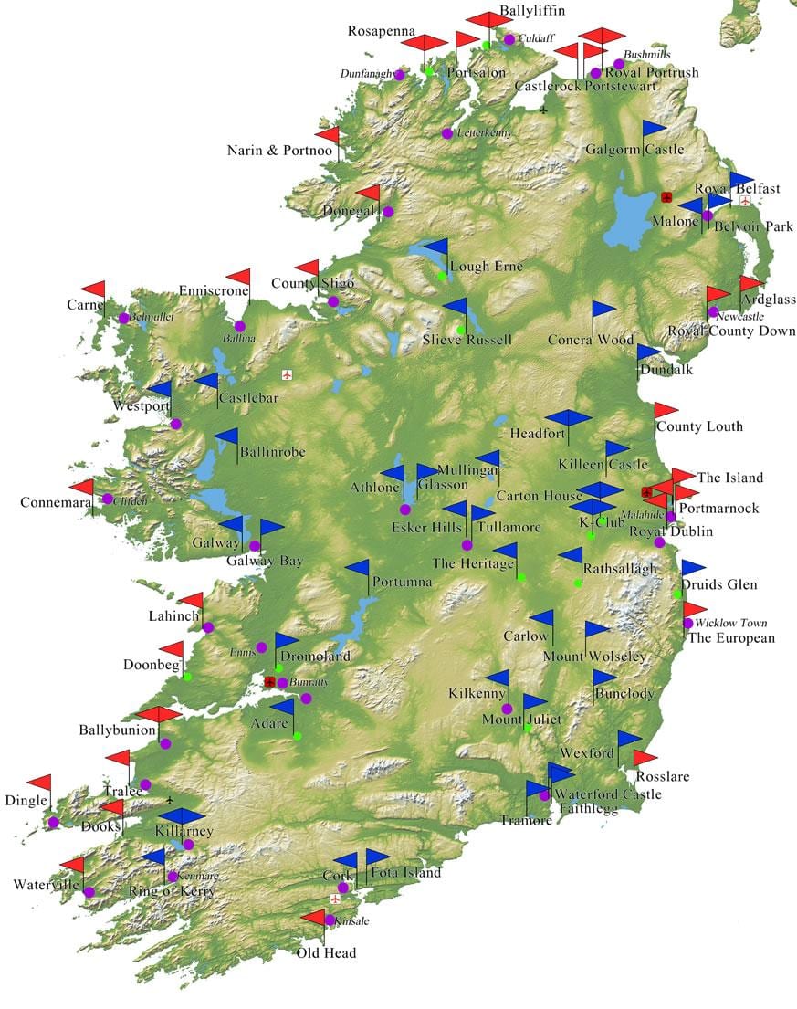 mapa de irlanda de golf