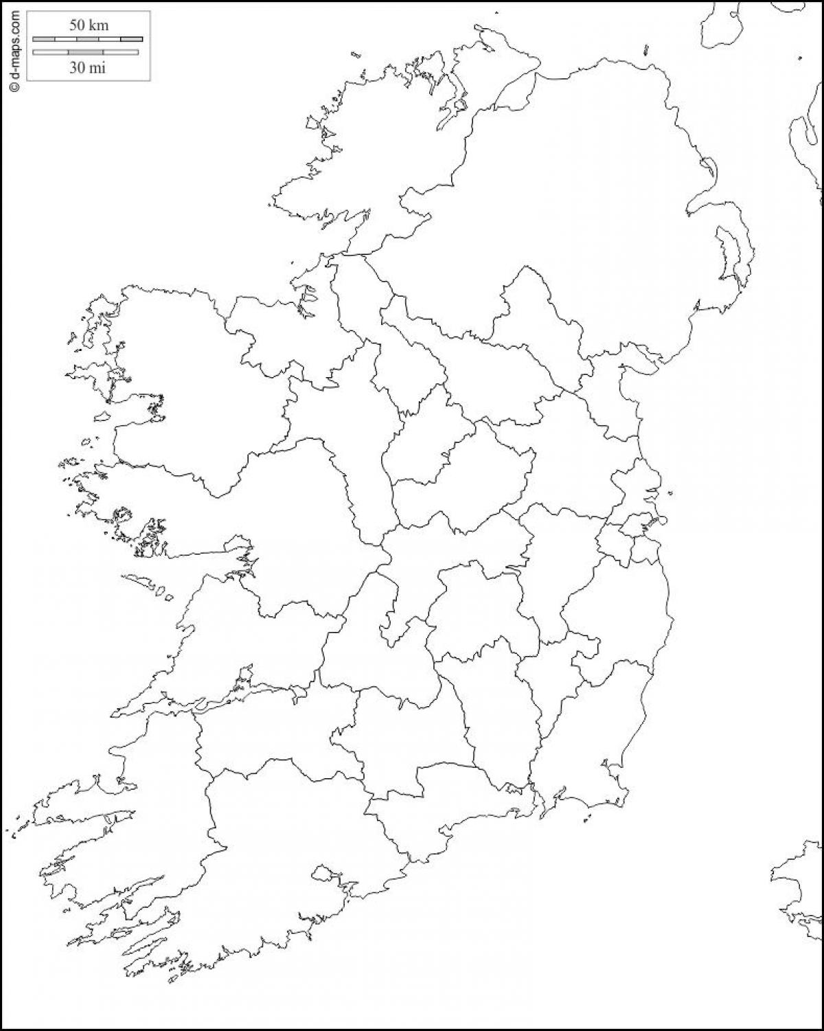 mapa en blanco de irlanda con los límites de los condados