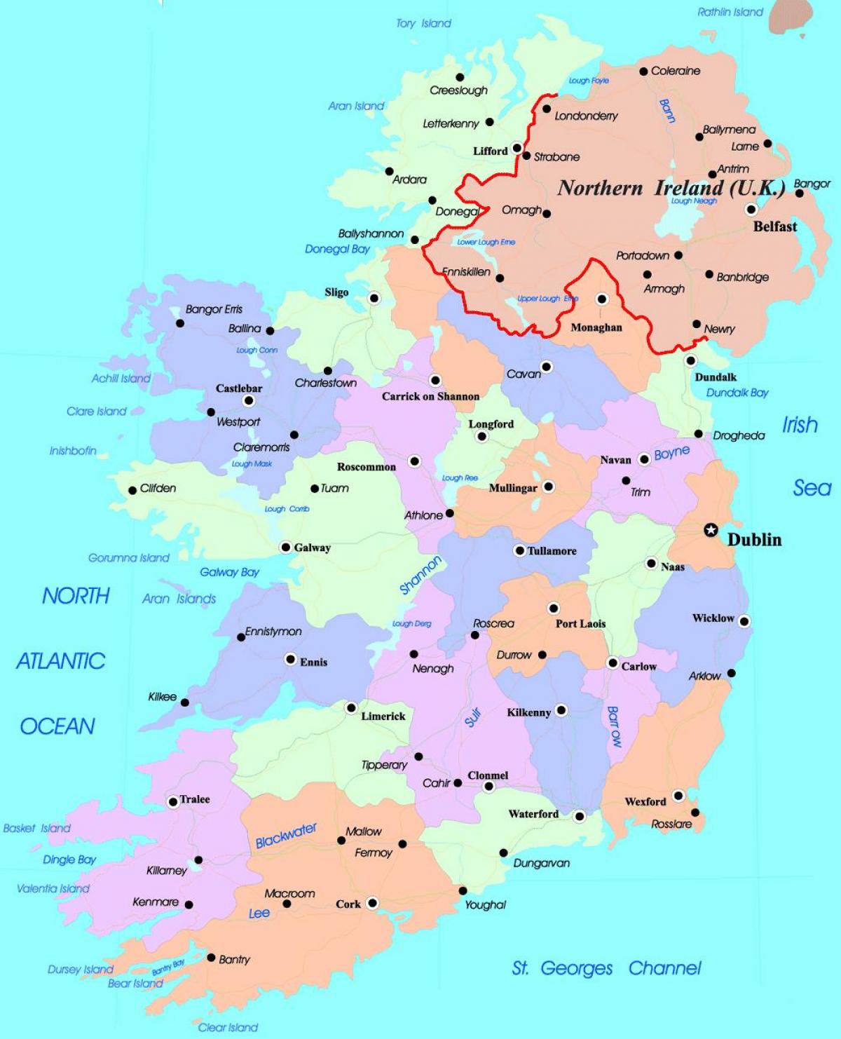 mapa político de irlanda y de irlanda del norte