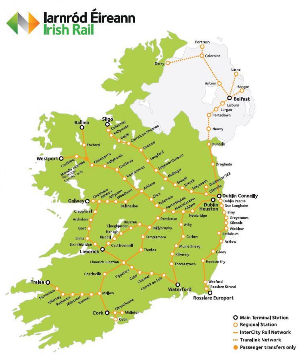 el viaje en tren en irlanda mapa