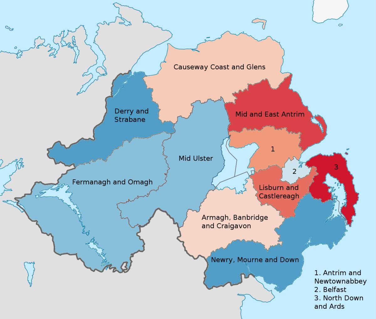 irlanda del norte en un mapa