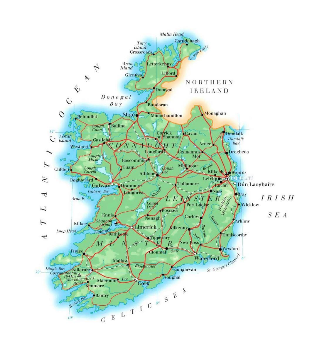 mapa de irlanda elevación