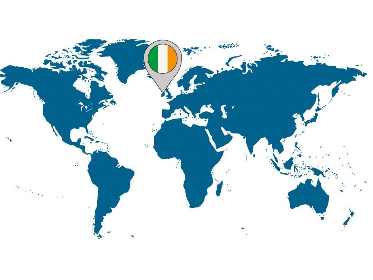 irlanda, en el mapa del mundo