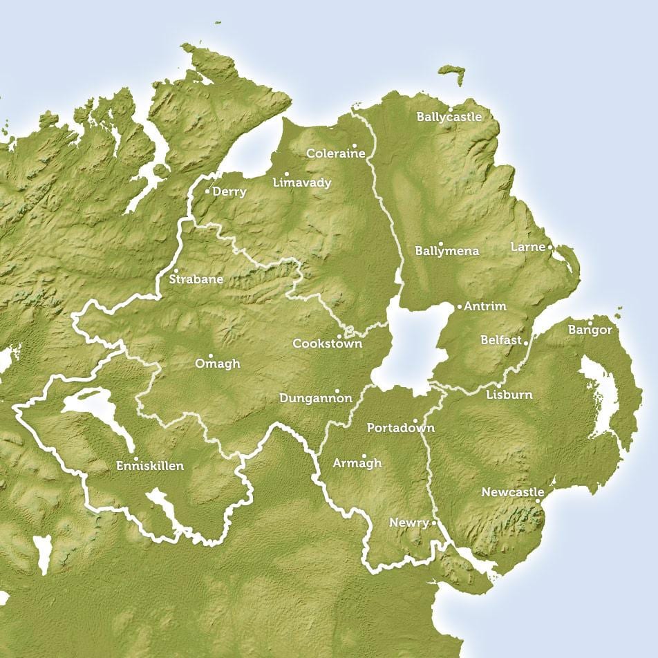 mapa de ríos en el norte de irlanda