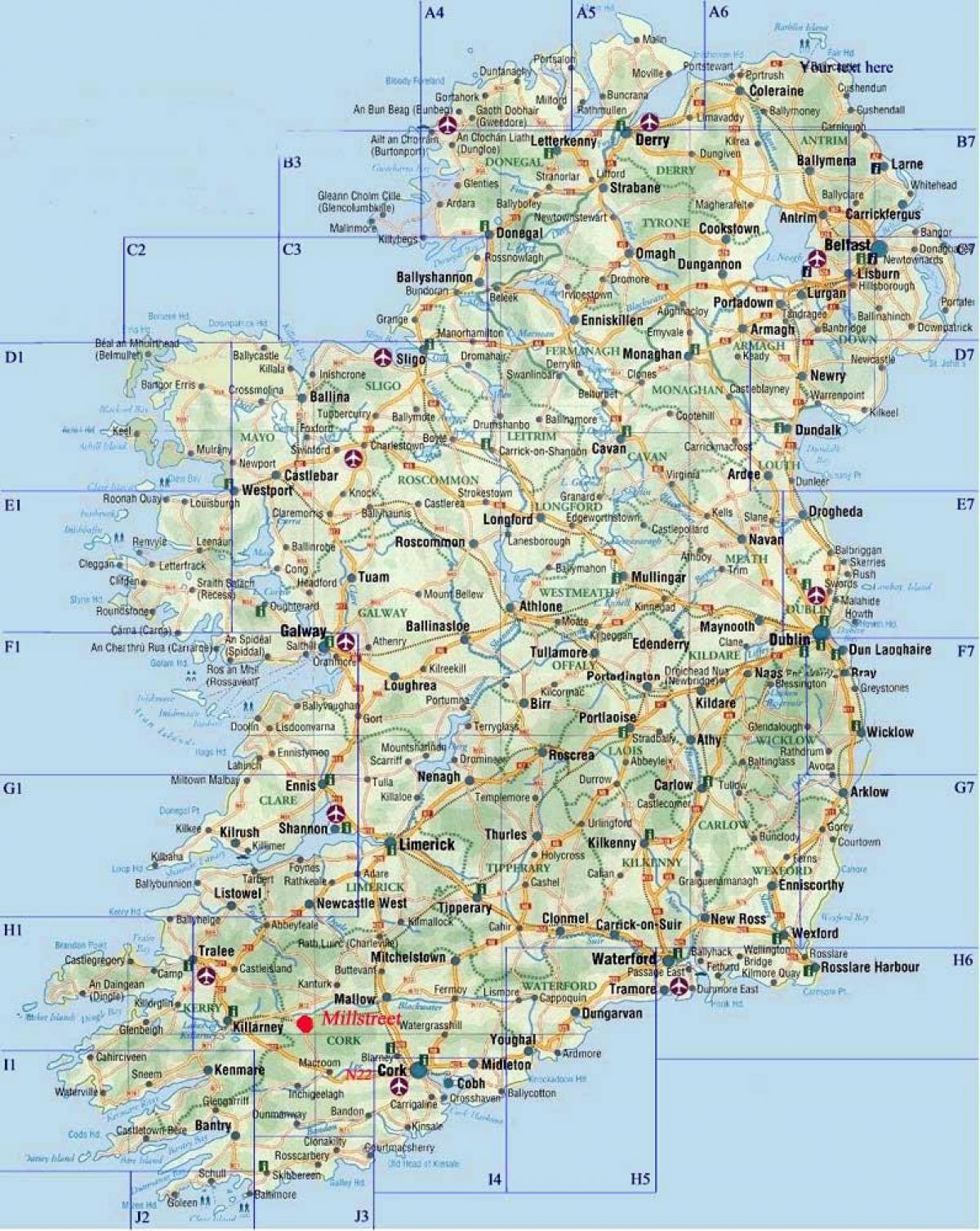 mapa detallado de el sur de irlanda