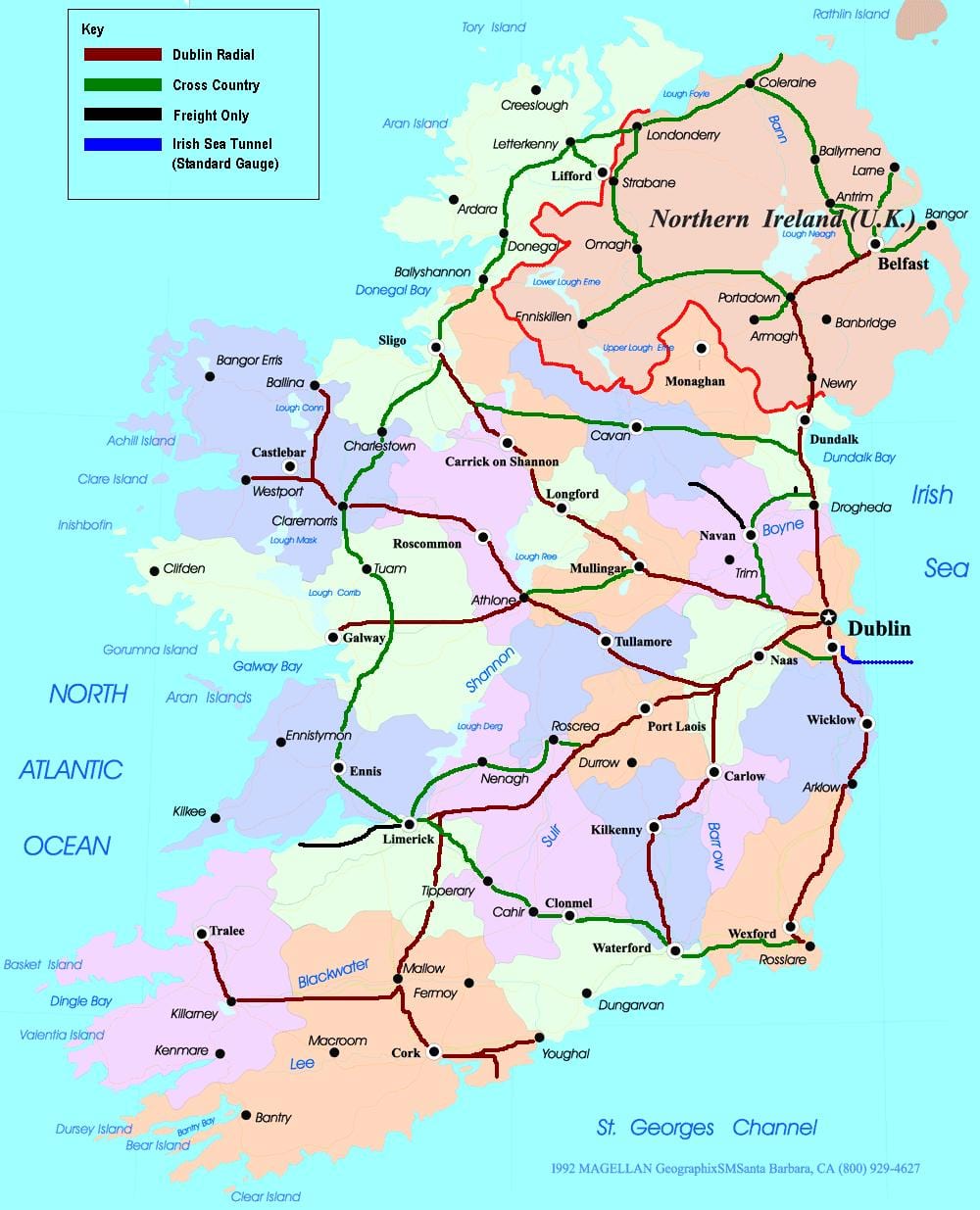 mapa de rutas de tren en irlanda