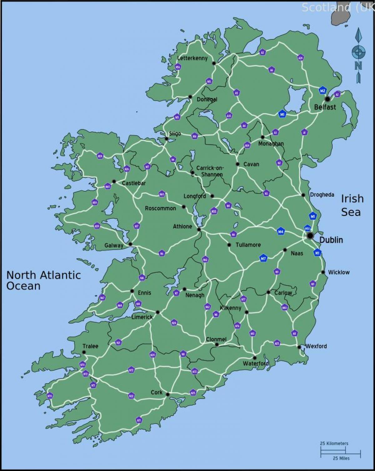 mapa de mapa de irlanda distancia