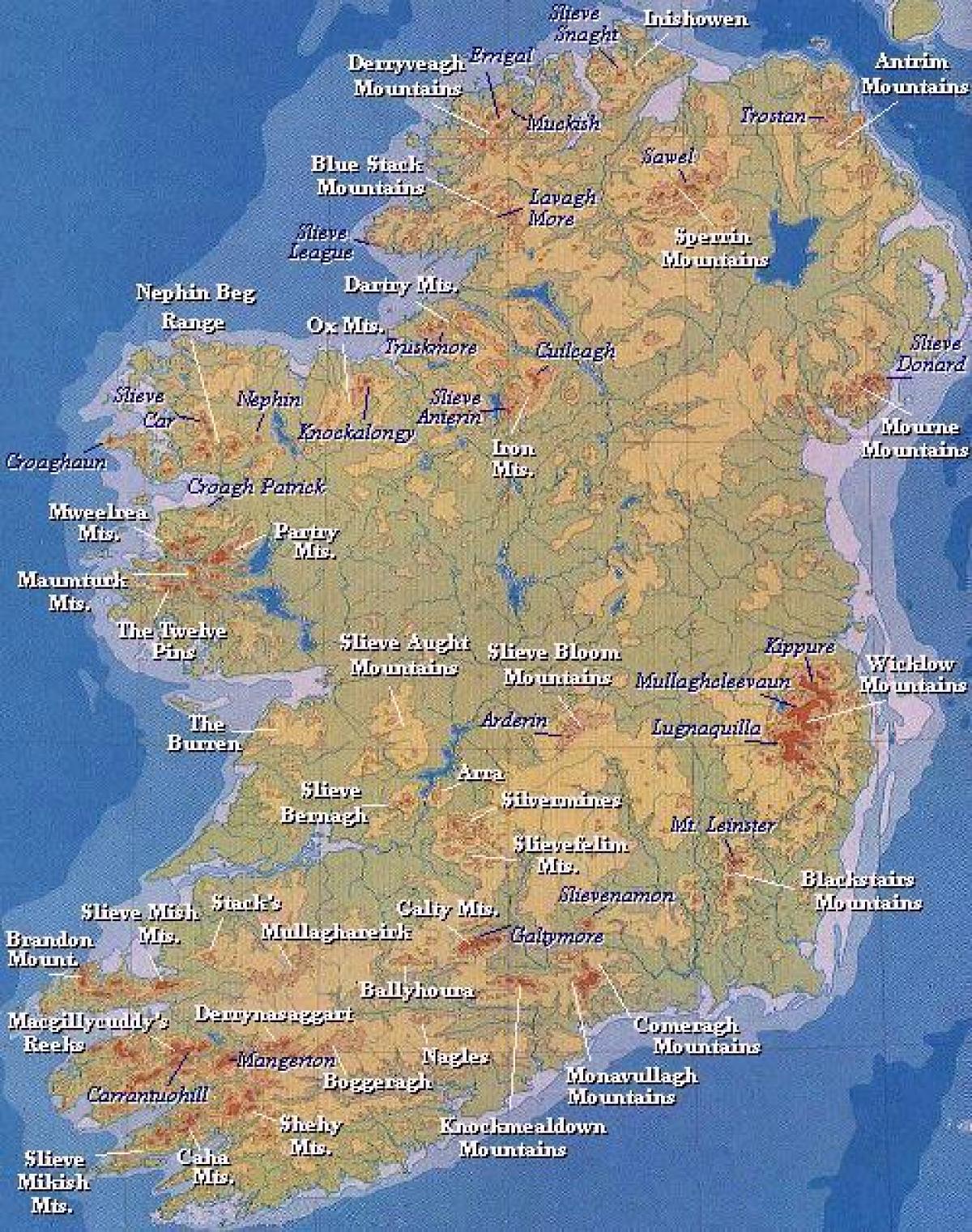 mapa de montañas de irlanda 