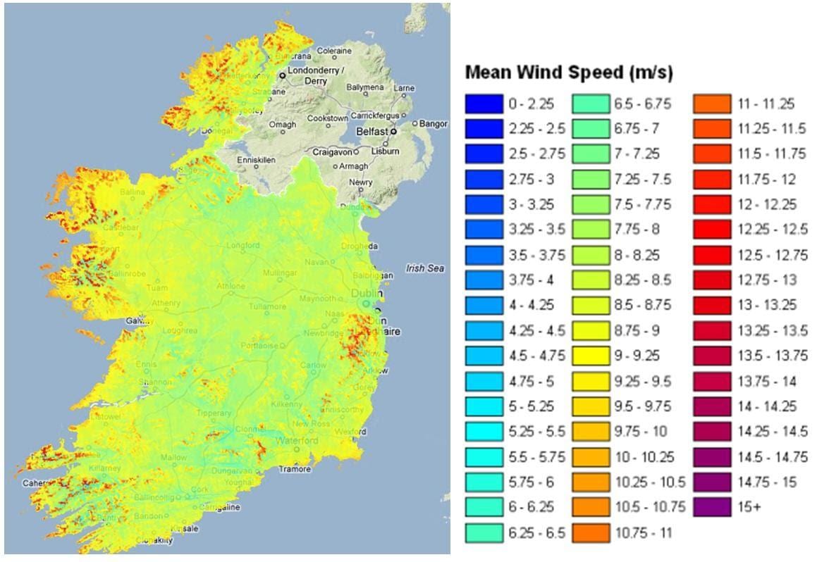 la velocidad del viento mapa de irlanda