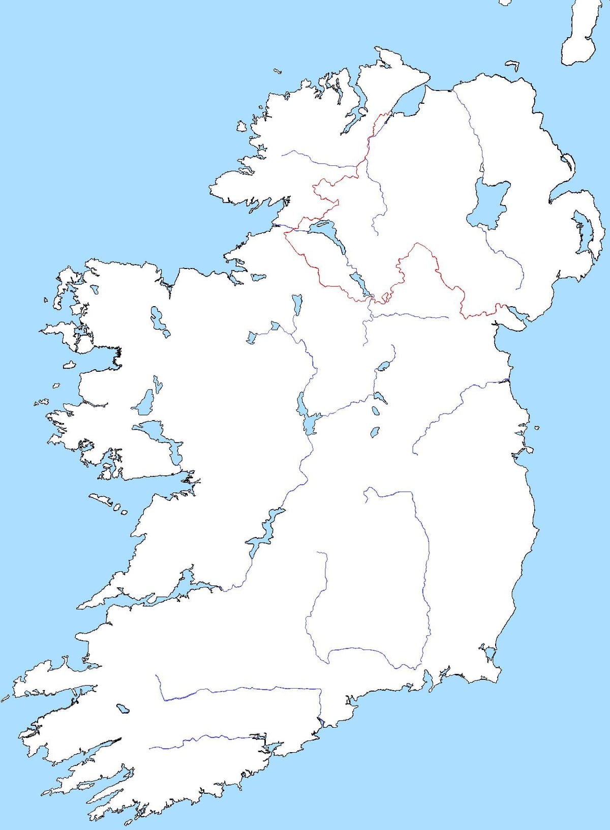 mapa de mapa en blanco de irlanda con los ríos