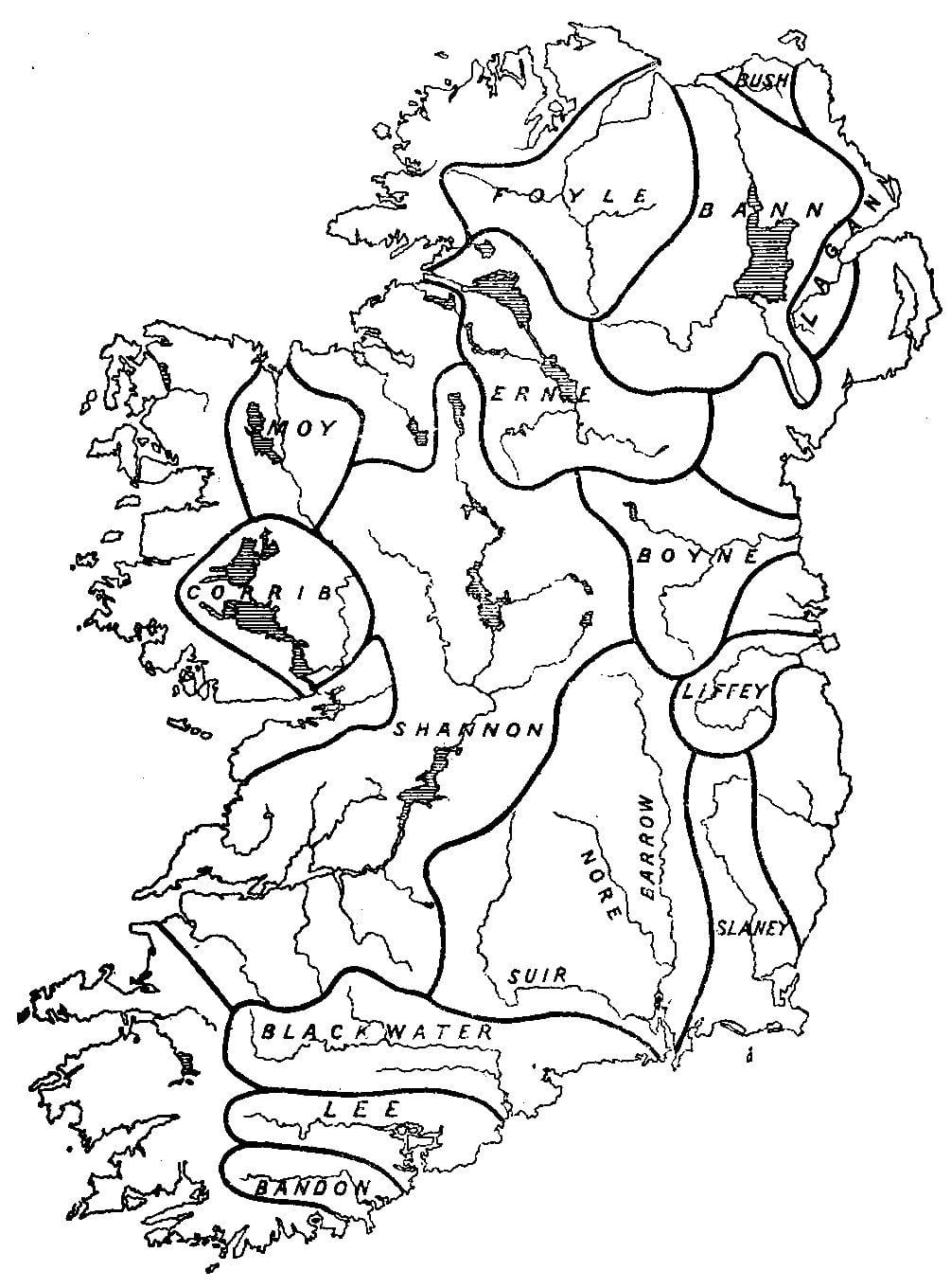 mapa en blanco de irlanda con los ríos y las montañas
