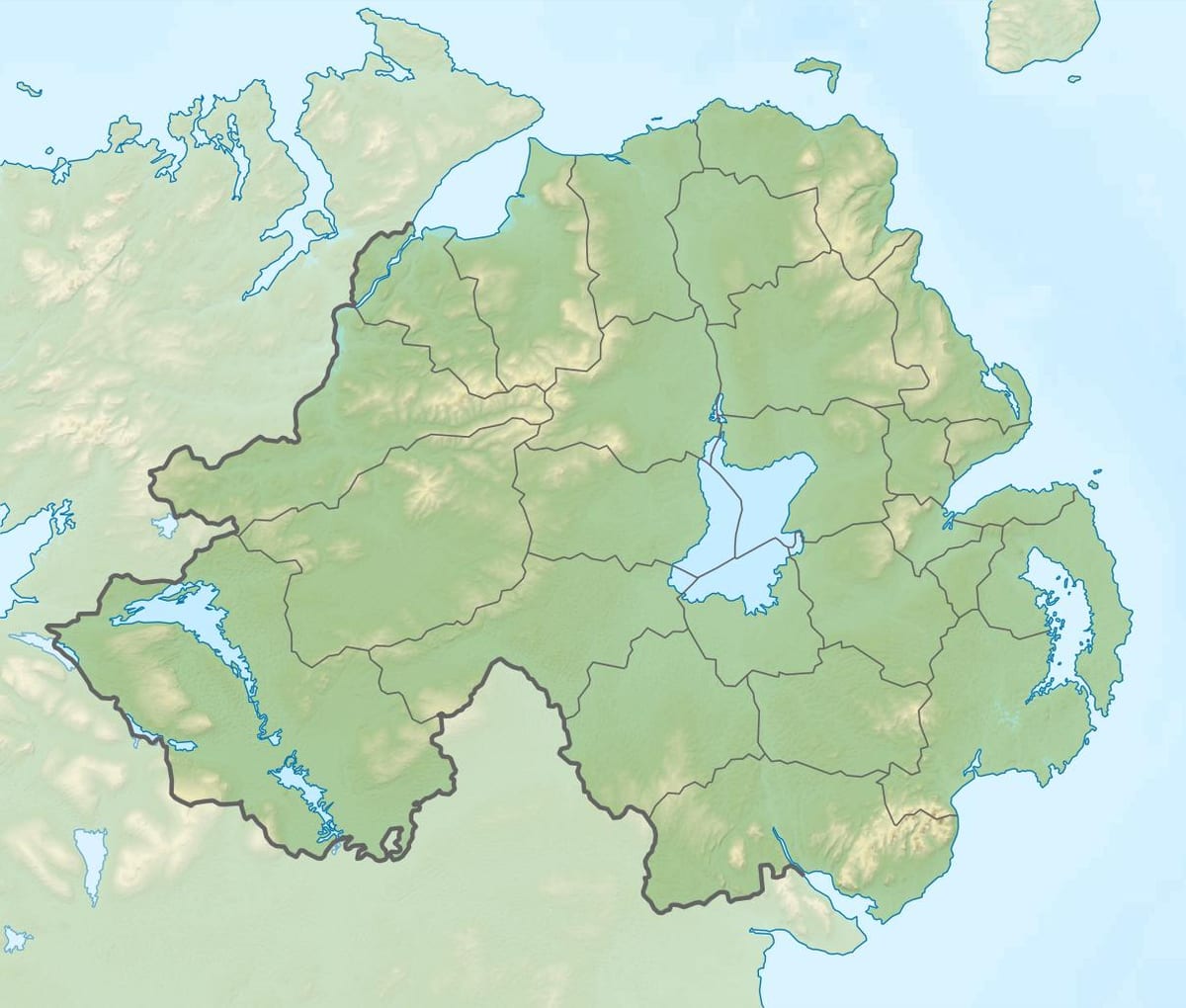 mapa de mapa físico de irlanda del norte