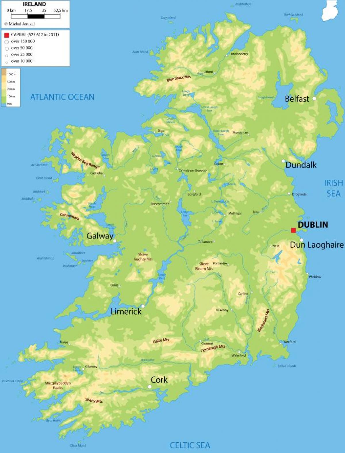 mapa en relieve de irlanda