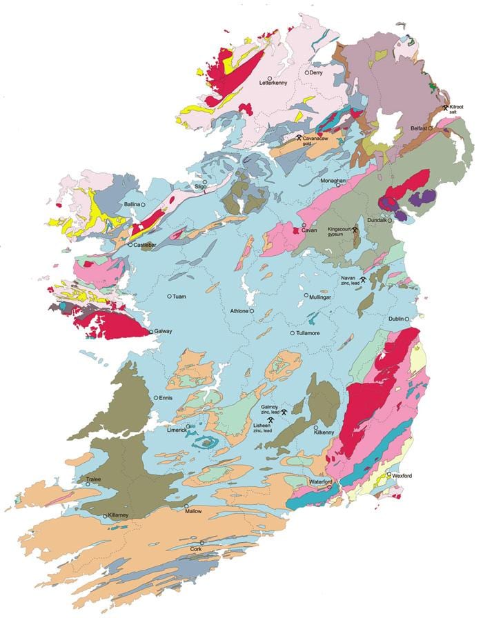 mapa de mapa geológico de irlanda