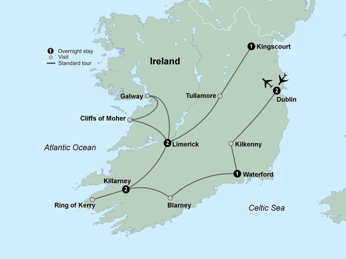 mapa de mapa turístico del sur de irlanda