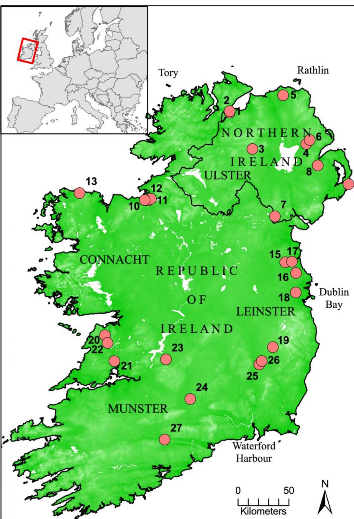 mapa de irlanda, que muestra ríos