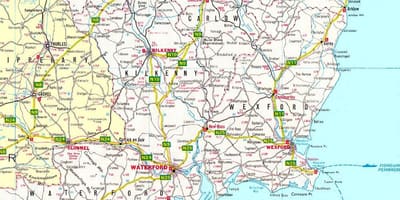 Mapa del sudeste de irlanda