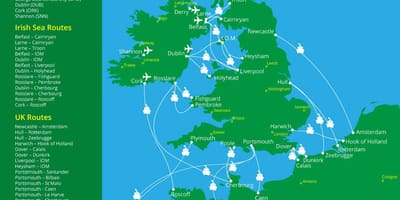 Mapa de las rutas de ferry a irlanda