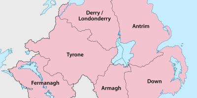 Mapa de irlanda del norte de los condados y ciudades
