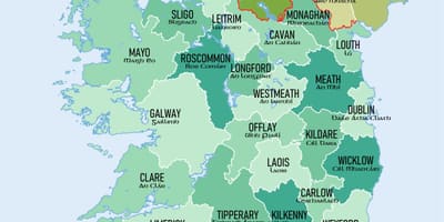 Mapa del sur de irlanda, que muestra los condados de
