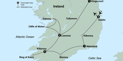 Mapa de mapa turístico del sur de irlanda